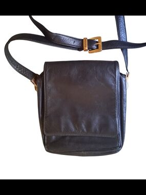 Vintage 90s Perlina New York  Genuine Leather Purse Bag Black/ 6 Pockets